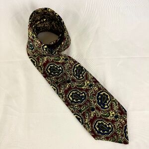 Abercrombie and Fitch Paisley Necktie Maroon Gold Blue Silk Tie Handmade USA